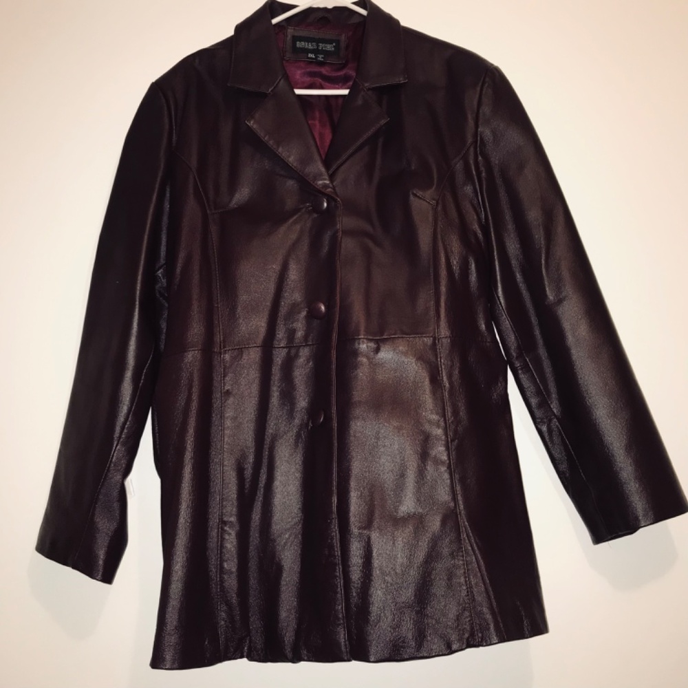Vintage 90s Women Oscar Piel Dark Burgundy Genuine 100% Leather Jacket Coat 2XL - Picture 2 of 13